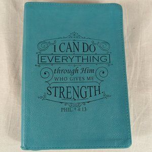 I Can Do Everything Philippians Phil 4:13 Bible Verse Teal Leather Zip Journal